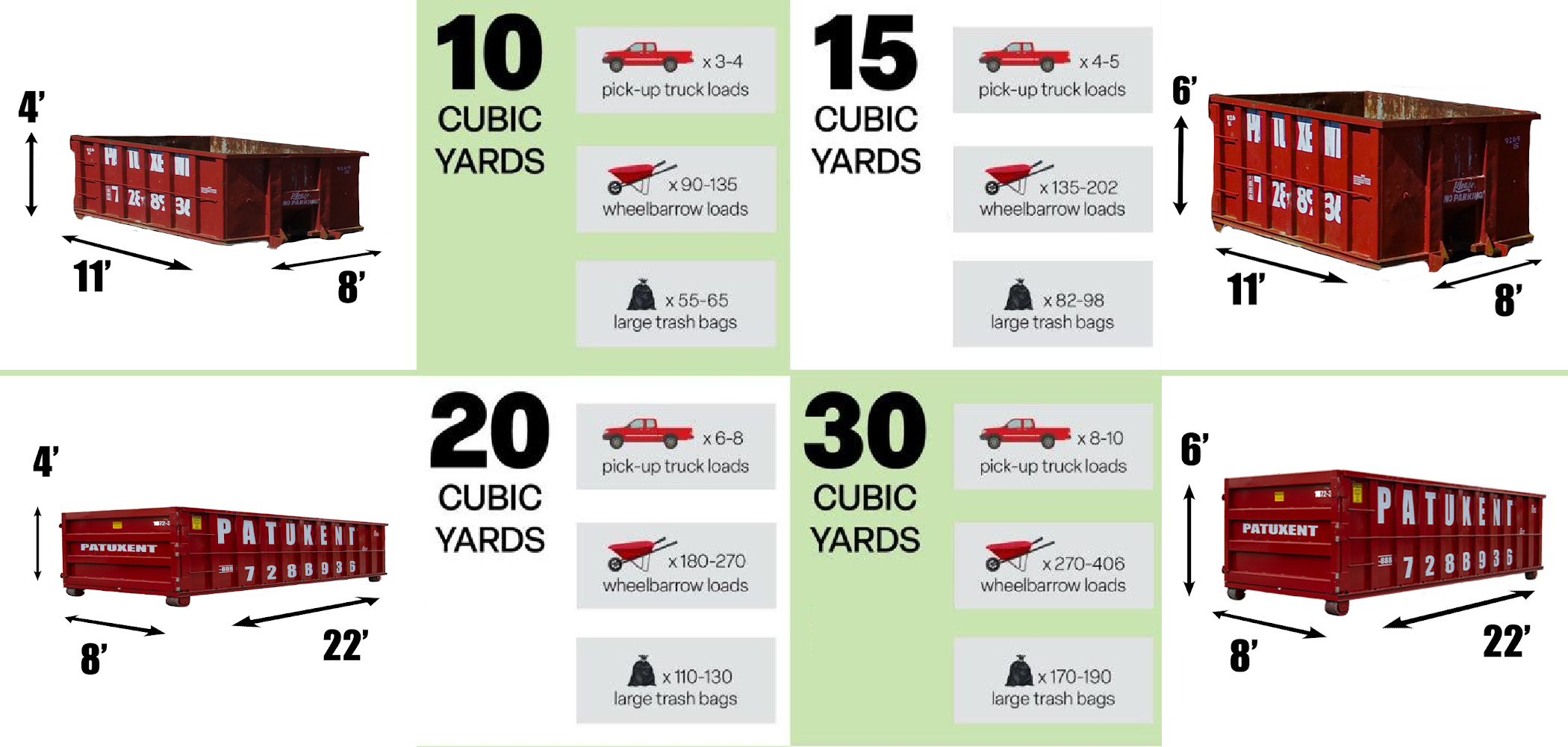 patuxent roll-off dumpster sizes